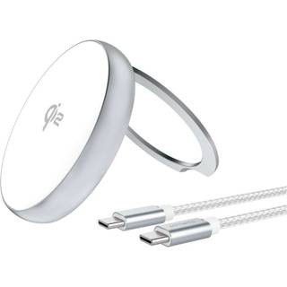 4smarts Qi2 Trådløs Oplader 15W m. Ståfunktion - MagSafe Kompatibel - Hvid / Sølv