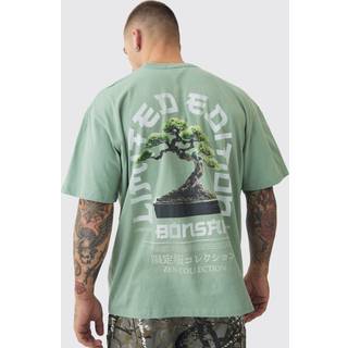 Mens Sage Oversized Tree Print Washed T-shirt