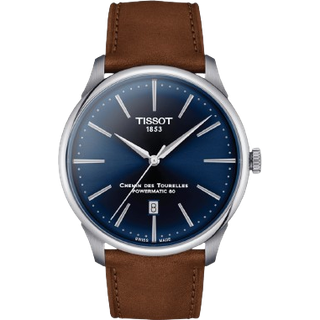 Tissot Chemin des Tourelles Powermatic 80 herreur i stål, læderrem og blå skive -Ø42