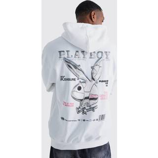 Mens White Oversized Playboy License Hoodie