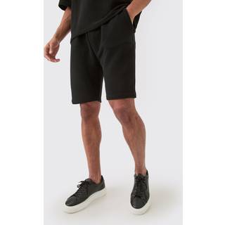 Mens Black Loose Fit Mid Length Textured Shorts