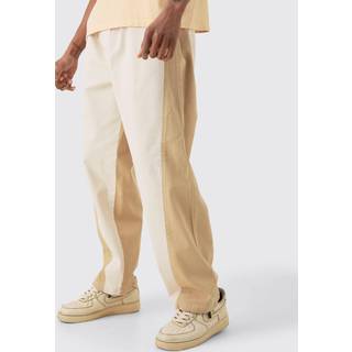 Mens Taupe Tall Elasticated Waist Twill Crop Twisted Seam Washed Trouser