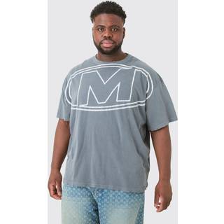 Mens Charcoal Plus Distressed Oversized Logo Graphic T-shirt