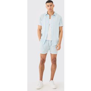 Mens Light Blue Short Sleeve Cheese Cloth Shirt And Short Set