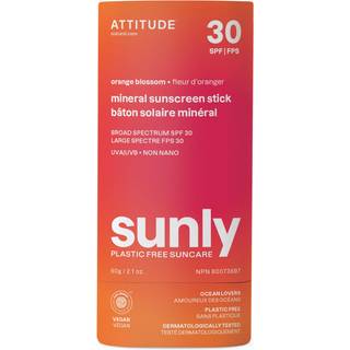 Attitude mineral solcreme stick med zinkoxid SPF 30 EWG verificeret plastfrit bredspektret UVA/UVB beskyttelse dermatologisk testet vegansk orang