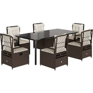 Spisebordssæt Til Haven 5 Dele Med Hynder Polyrattan - 6 / Brun / 200 x 100 x 74 cm