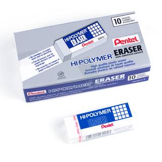 Pentel Hi-Polymer Block Eraser Stor hvid pakke med 10 Zeh-10 Erasers (ZEH10PC10)
