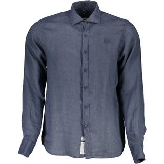 La Martina Blue Linen Men Shirt