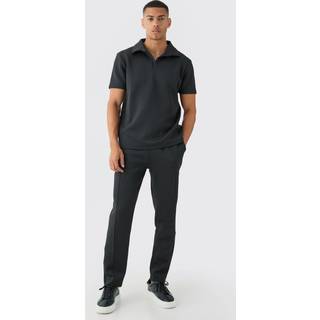 Mens Black Regular Fit Revere Scuba Polo & Jogger Set