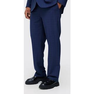 Mens Plus Dark Blue Check Regular Fit Suit Trouser