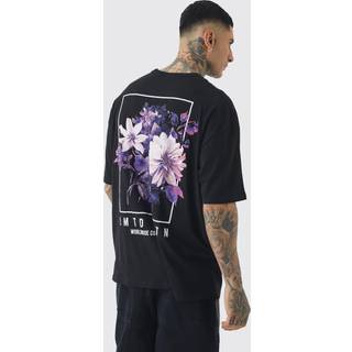 Mens Black Tall Oversized Floral Back Graphic T-shirt