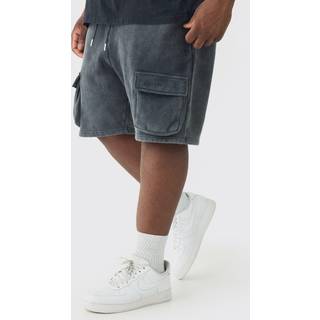 Mens Plus Loose Fit Washed Cargo Jersey Shorts In Black