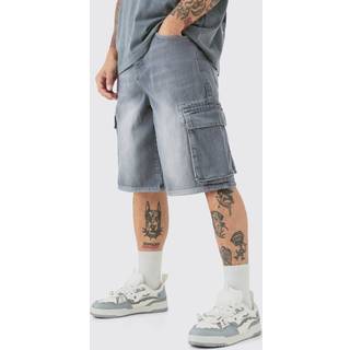 Mens Light Grey Regular Cargo Denim Jorts
