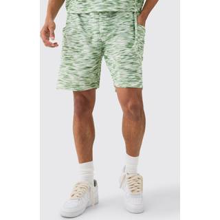 Mens Green Relaxed Boucle Slub Mid Length Cargo Short