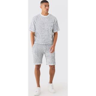 Mens Black Two Tone Boxy Ripple Pleated T-shirt And Short