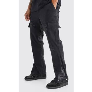 Mens Black Slim Stacked Flare Camo Gusset Rip And Repair Trouser