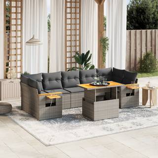 sofasæt til haven 8 dele med hynder polyrattan grå