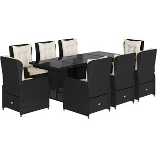 Spisebordssæt Til Haven 7 Dele Med Hynder Polyrattan - 8 / Sort / Glas