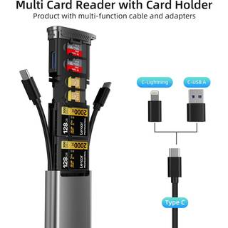 NÖRDIC USB-A 3.1, USB-C 3.1, Lightning-kortlæser og opbevaringsskab 2 slot SD, MicroSD, 1xUSB-A UHS-I