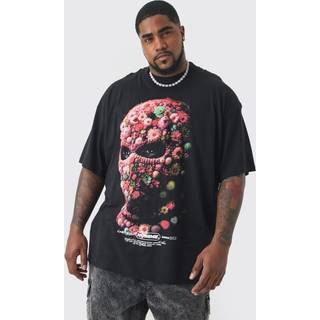 Mens Black Plus Oversized Floral Mask T-shirt