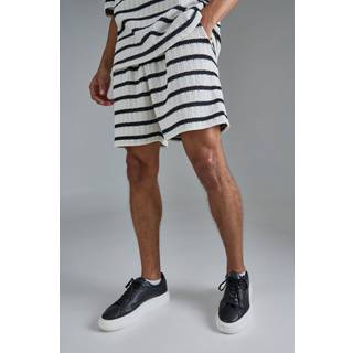 Mens Black Boxy Textured Stripe Shorts