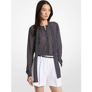 MK Polka Dot Georgette Tie-Neck Blouse - Blue - Michael Kors - XXS