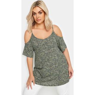 Yours Curve Yours Curve Green YOURS Curve Pink Tropical Print Cold Shoulder Top