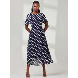 Jolie Moi Jolie Moi Spotted Chiffon Fit & Flare Midi Kjole - EU 44 (UK 16)