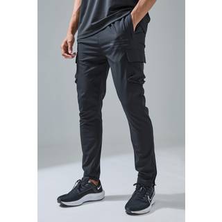 Mens Black Man Active Gym Technical Tapered Cargo Jogger