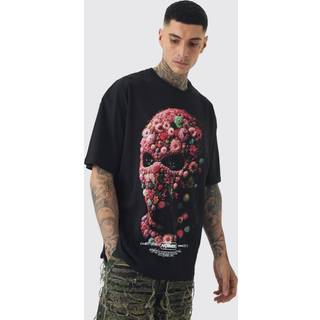 Mens Black Tall Oversized Floral Mask T-shirt