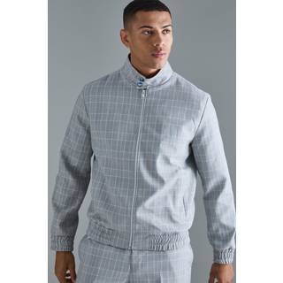 Mens Grey Check High Neck Zip Up Smart Bomber Jacket