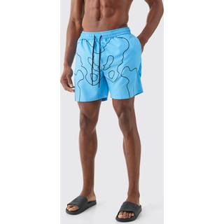 Mens Blue Mid Length Skeleton Swim Short