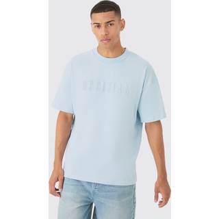 Mens Light Blue Oversized Extended Neck Official Embossed T-shirt