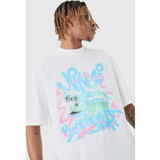 Mens Tall Miami Doodle T-shirt In White