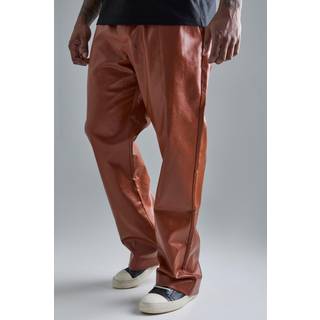 Mens Brown Plus Slim Flare PU Tailored Trouser