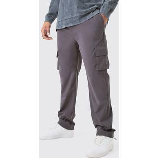 Mens Charcoal Plus Elastic Waist Lightweight Stretch Skinny Cargo Trouser