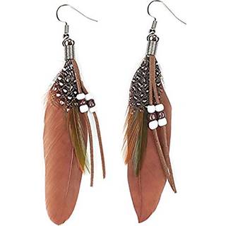 Kisspat natur fjer dingle øreringe brune 3-3,5 i længde legering krog håndlavet