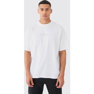 Mens White Man Signature Oversized Basic Extended Neck T-shirt