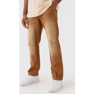 Mens Relaxed Rigid Ripped Carpenter Denim Jean In Brown