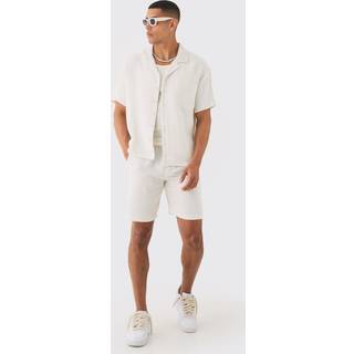 Mens Ecru Boxy Short Sleeve Open Weave Shirt & Short Set