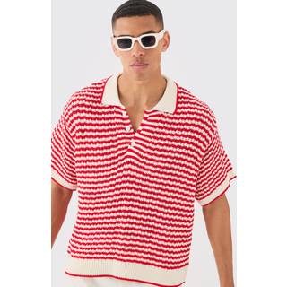Mens Multi Oversized Boxy Crochet Open Stitch Mix Polo