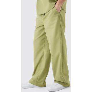 Mens Olive Wide Leg Tailored Trousers