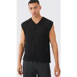 Mens Regular Fit Open Stitch Vest In Black