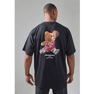 Mens Black Man Active Oversized Teddy Basketballer Graphic T-shirt