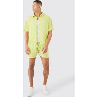 Mens Green Oversized Short Sleeve Cheese Cloth Shirt And Short Set