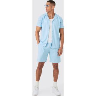 Mens Light Blue Regular Fit Short Sleeve Ribbed Shirt & Short Set