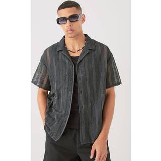 Mens Black Boxy Open Lace Stripe Shirt