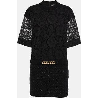 Valentino VLogo Chain bouclÃ© and lace minidress - black - XS