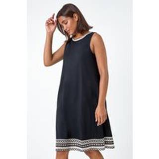 Roman Roman Black Embroidered Trim Stretch Jersey Shift Dress - EU 42 (UK 14)