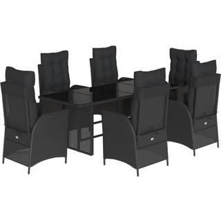 Spisebordssæt Til Haven 7 Dele Med Hynder Polyrattan Brun - 6 / Sort / Glas